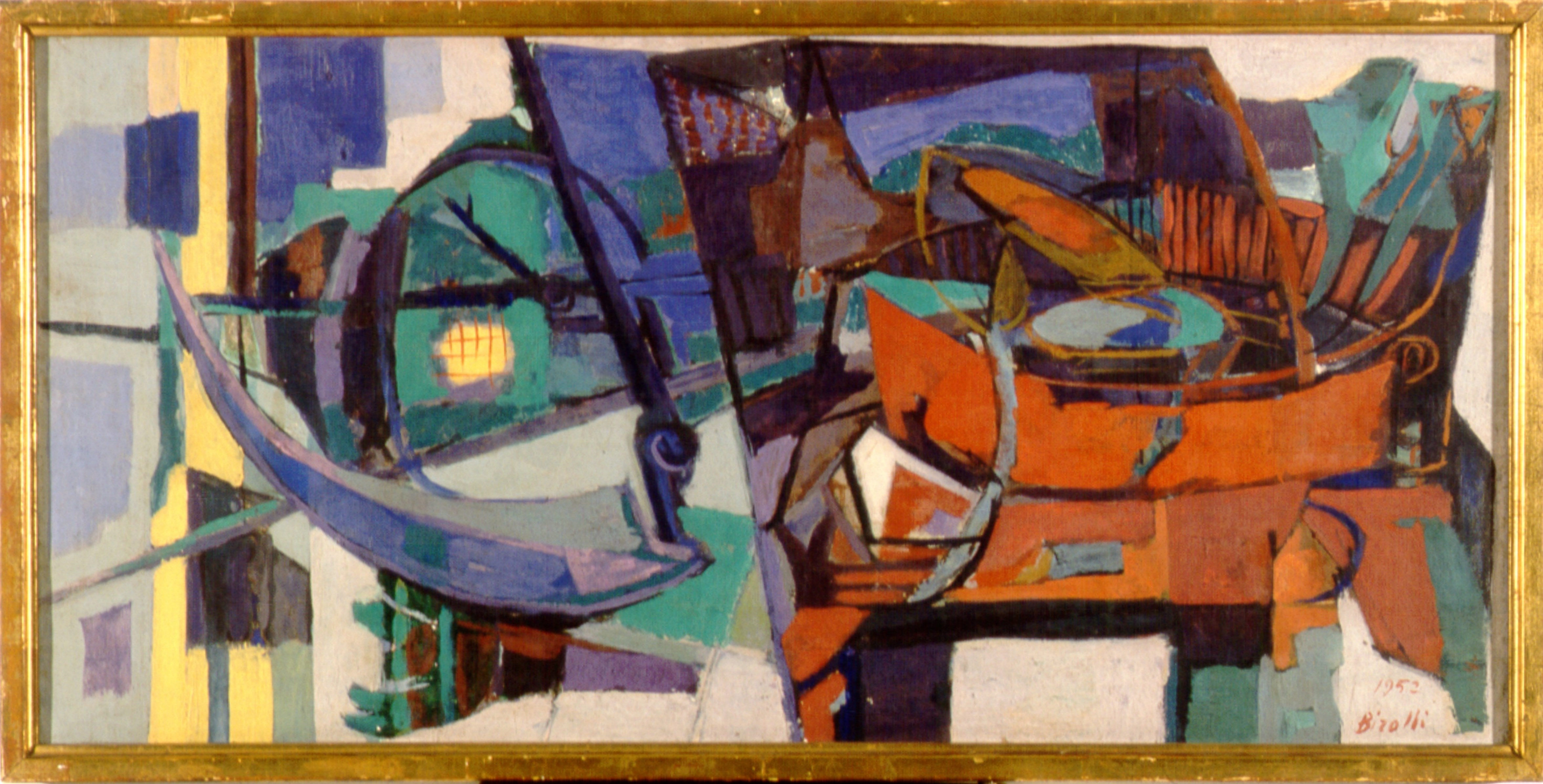 Foice, cadeira e cesto sobre a eira (1952), de Renato Birolli [óleo/tela, 54 x 110 cm]. Coleção Francisco Matarazzo Sobrinho, MAC/USP. Fotografia de Rômulo Fialdini.